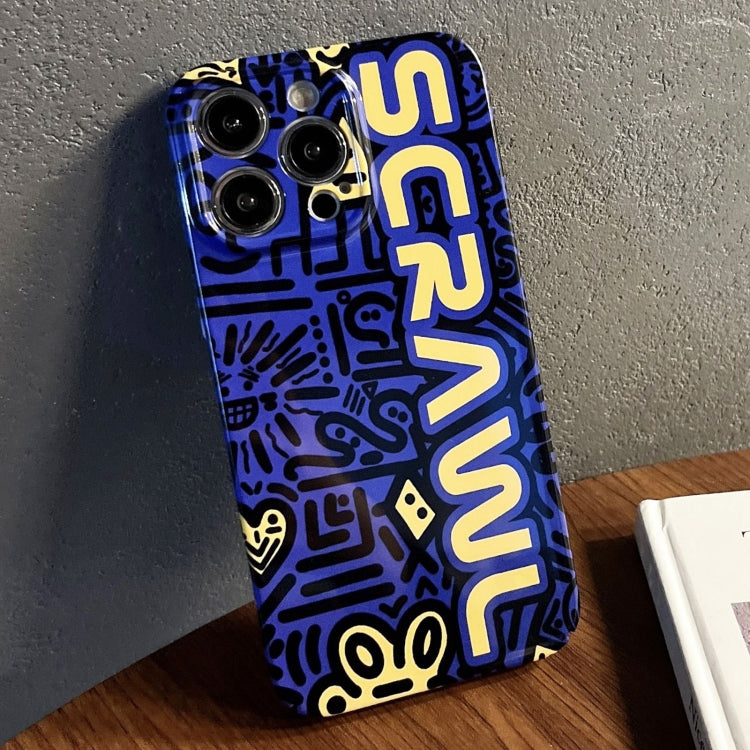 For iPhone 12 Pro Max Painted Pattern Precise Hole PC Phone Case(Blue SCR) - iPhone 12 Pro Max Cases by PMC TechLife | Online Shopping South Africa | PMC TechLife