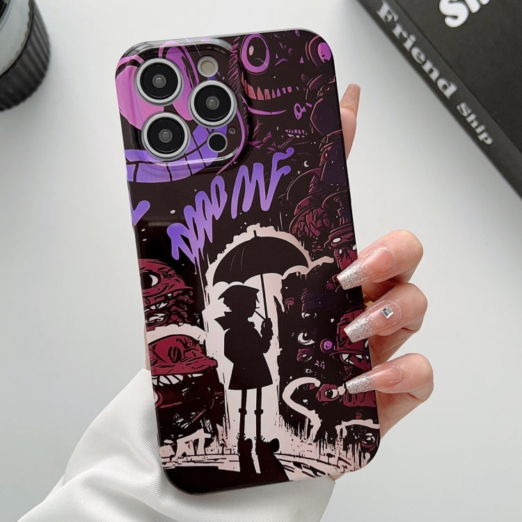 For iPhone 12 Pro Painted Pattern Precise Hole PC Phone Case(Black Purple Umbrella Boy) - iPhone 12 / 12 Pro Cases by PMC TechLife | Online Shopping South Africa | PMC TechLife