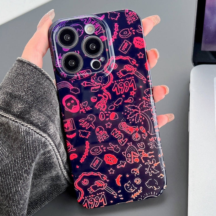 For iPhone 12 Pro Painted Pattern Precise Hole PC Phone Case(Black Red Graffiti) - iPhone 12 / 12 Pro Cases by PMC TechLife | Online Shopping South Africa | PMC TechLife