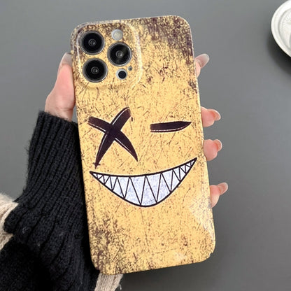 For iPhone 12 Pro Painted Pattern Precise Hole PC Phone Case(Yellow Background Smiling) - iPhone 12 / 12 Pro Cases by PMC Jewellery | Online Shopping South Africa | PMC Jewellery