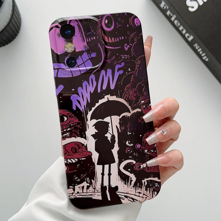 For iPhone X / XS Painted Pattern Precise Hole PC Phone Case(Black Purple Umbrella Boy) - More iPhone Cases by PMC Jewellery | Online Shopping South Africa | PMC Jewellery