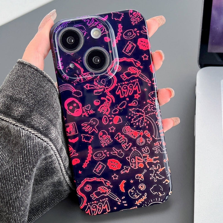 For iPhone 15 Painted Pattern Precise Hole PC Phone Case(Black Red Graffiti) - iPhone 15 Cases by PMC TechLife | Online Shopping South Africa | PMC TechLife