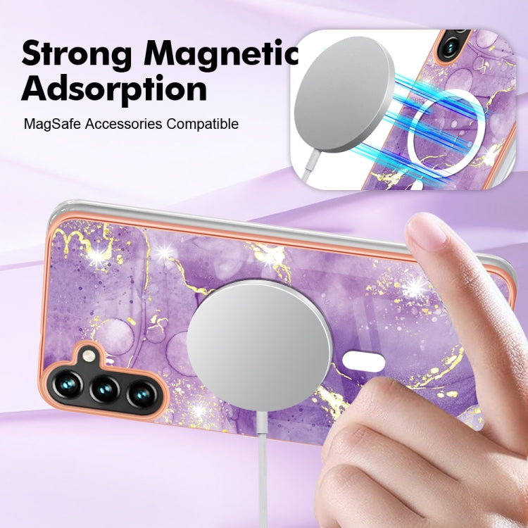 For Samsung Galaxy A34 5G Marble Pattern Dual-side IMD Magsafe TPU Phone Case(Purple 002) - Galaxy Phone Cases by PMC TechLife | Online Shopping South Africa | PMC TechLife