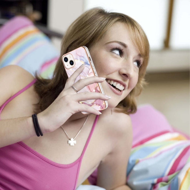 Electroplating Marble Pattern Dual-side IMD TPU Shockproof Phone Case For iPhone 15(Rose Gold 005) - free shipping - PMC TechLife - Order now!