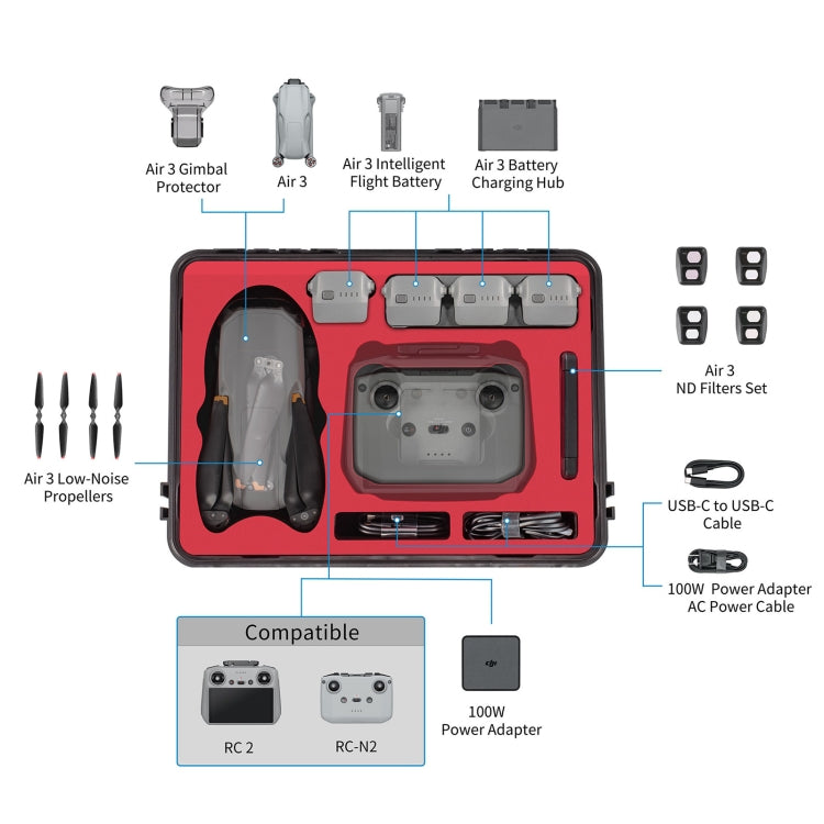 For DJI Air 3 / RC2 / N2 STARTRC Waterproof PP Drone Kit Suitcase Storage Box(Black) - free shipping - PMC TechLife - Order now!