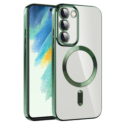 For Samsung Galaxy S21 FE 5G CD Texture Plating TPU MagSafe Phone Case with Lens Film(Dark Green) - Galaxy Phone Cases by PMC Jewellery | Online Shopping South Africa | PMC Jewellery