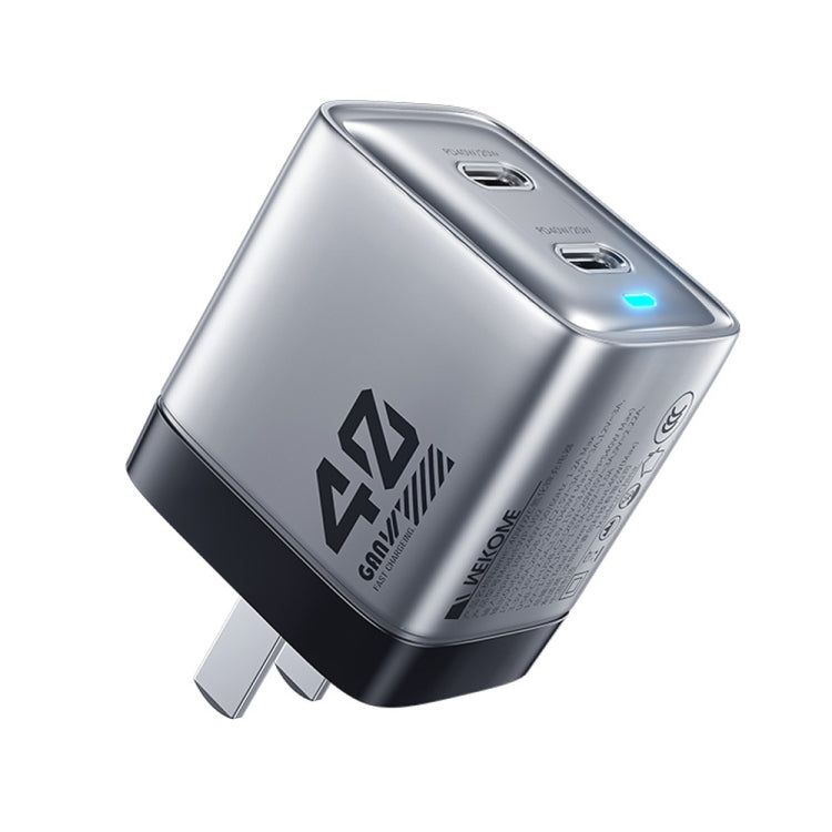 WK WP-U02 40W Dual USB-C / Type-C Interface Gallium Nitride Fast Charger(Silver) - free shipping - PMC TechLife - Order now!