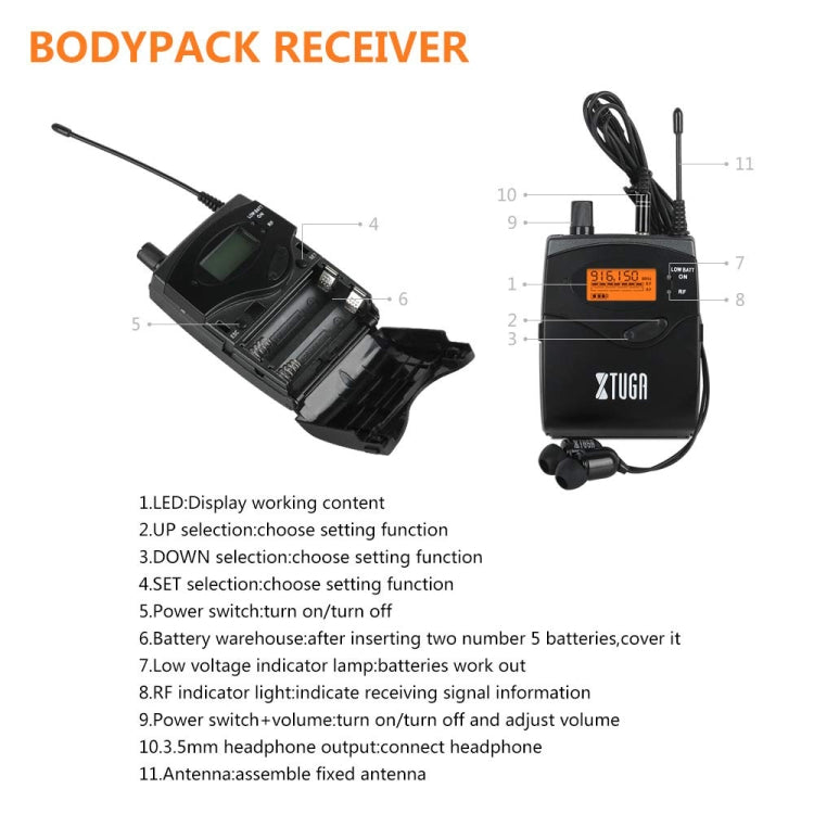 XTUGA RW2080 UHF Wireless Stage Singer In-Ear Monitor System 10 BodyPacks(UK Plug) - Microphone by XTUGA | Online Shopping South Africa | PMC TechLife