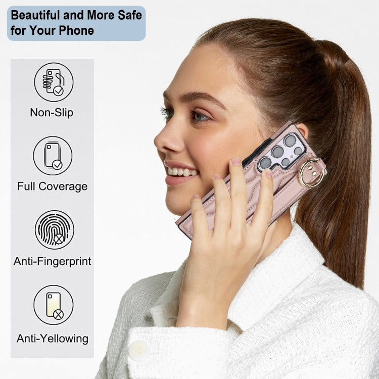For Samsung Galaxy S23 Ultra Non-slip Full Coverage Ring PU Phone Case with Wristband(Rose Gold) - free shipping - PMC TechLife - Order now!