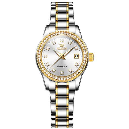 OLEVS 7003 Women Multifunctional Waterproof Mechanical Watch(Gold + White) - Metal Strap Watches by OLEVS | Online Shopping South Africa | PMC Jewellery | Buy Now Pay Later Mobicred