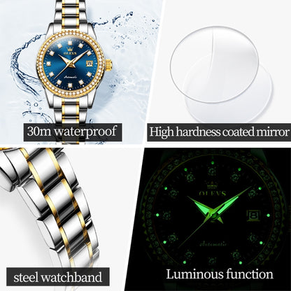 OLEVS 7003 Women Multifunctional Waterproof Mechanical Watch(Gold + Blue) - Metal Strap Watches by OLEVS | Online Shopping South Africa | PMC Jewellery | Buy Now Pay Later Mobicred