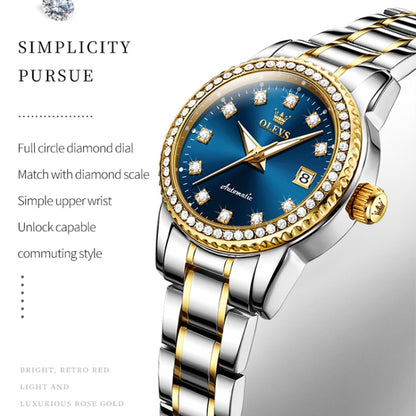 OLEVS 7003 Women Multifunctional Waterproof Mechanical Watch(Gold + Blue) - Metal Strap Watches by OLEVS | Online Shopping South Africa | PMC Jewellery | Buy Now Pay Later Mobicred