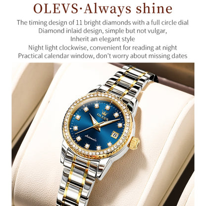 OLEVS 7003 Women Multifunctional Waterproof Mechanical Watch(Gold + Blue) - Metal Strap Watches by OLEVS | Online Shopping South Africa | PMC Jewellery | Buy Now Pay Later Mobicred