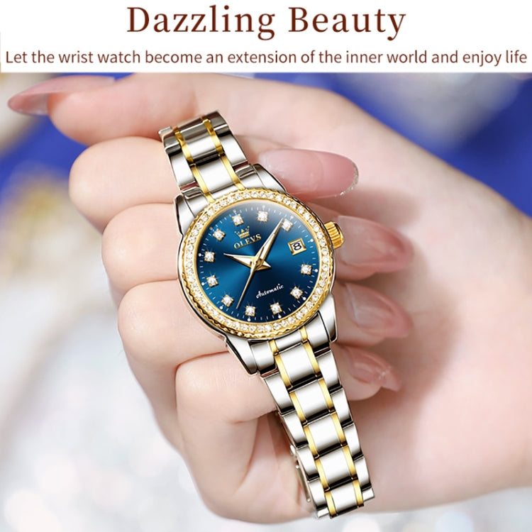 OLEVS 7003 Women Multifunctional Waterproof Mechanical Watch(Gold + Blue) - Metal Strap Watches by OLEVS | Online Shopping South Africa | PMC Jewellery | Buy Now Pay Later Mobicred