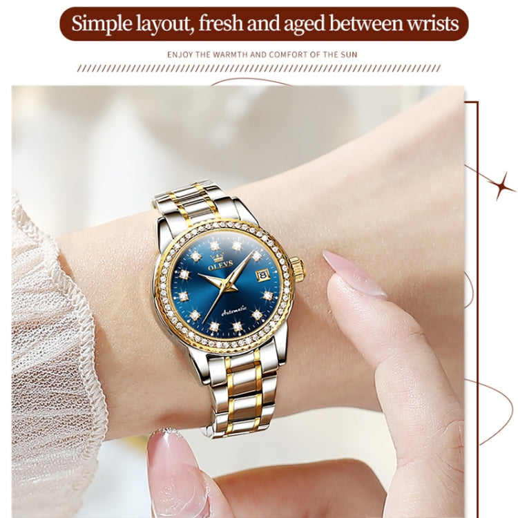 OLEVS 7003 Women Multifunctional Waterproof Mechanical Watch(Gold + Blue) - Metal Strap Watches by OLEVS | Online Shopping South Africa | PMC Jewellery | Buy Now Pay Later Mobicred