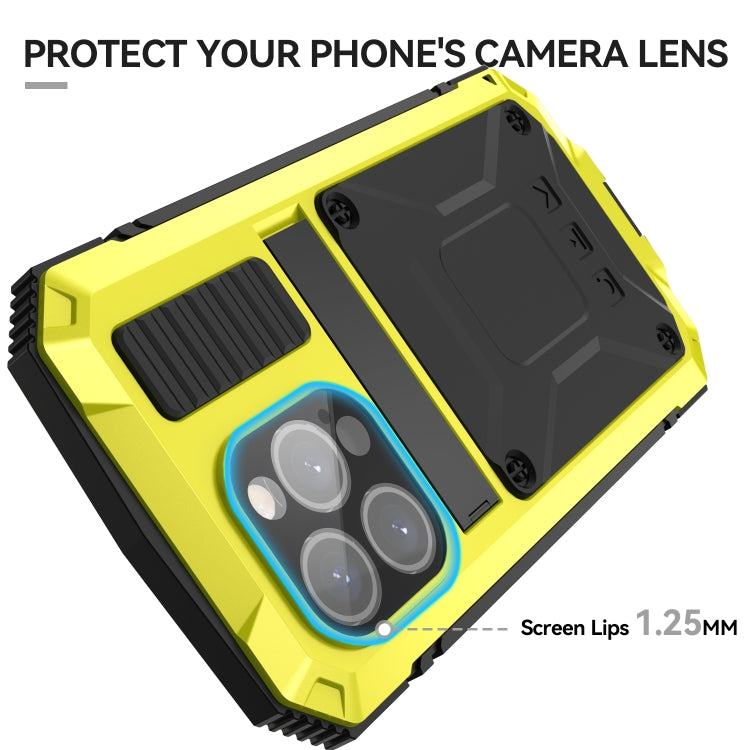 For iPhone 15 Pro Max R-JUST Shockproof Life Waterproof Dust-proof Metal + Silicone Phone Case with Holder(Yellow) - iPhone 15 Pro Max Cases by R-JUST | Online Shopping South Africa | PMC TechLife | Buy Now Pay Later Mobicred