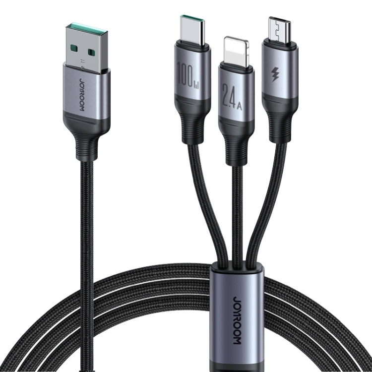 JOYROOM A21 100W USB to 8 Pin+Type-C+Micro USB 3 in 1 Charging Cable, Length: 1.2m(Black) - Multifunction Cable by JOYROOM | Online Shopping South Africa | PMC Jewellery