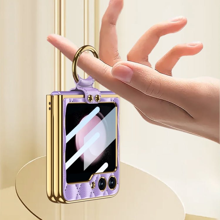 For Samsung Galaxy Z Flip5 GKK Integrated Plating Diamond Texture PU Phone Case with Ring(Pink) - Galaxy Z Flip5 Cases by GKK | Online Shopping South Africa | PMC TechLife
