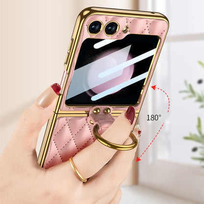 For Samsung Galaxy Z Flip5 GKK Integrated Plating Diamond Texture PU Phone Case with Ring(Black) - Galaxy Z Flip5 Cases by GKK | Online Shopping South Africa | PMC Jewellery