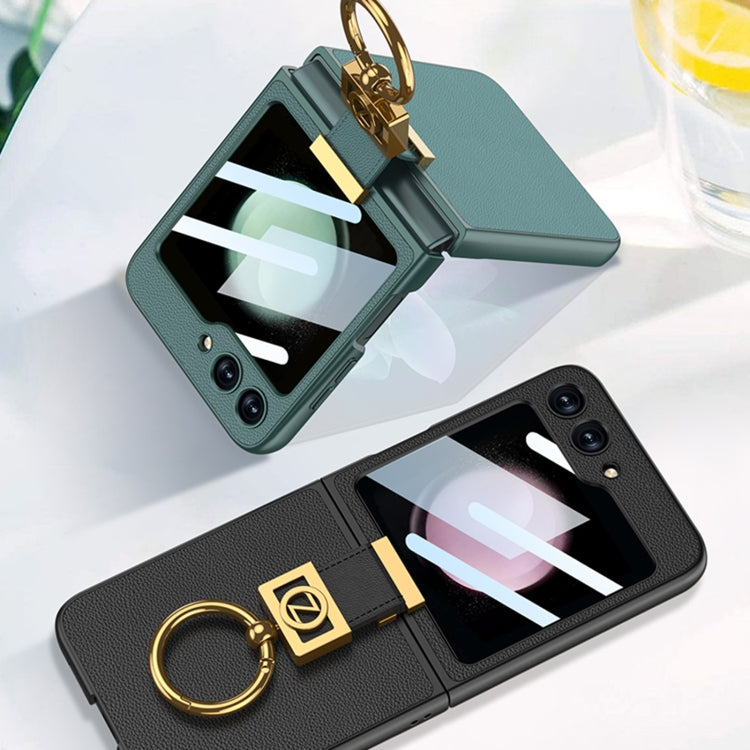 For Samsung Galaxy Z Flip5 GKK Ultra-thin Z Ring Holder Leather Phone Case(Black) - Galaxy Z Flip5 Cases by GKK | Online Shopping South Africa | PMC TechLife | Buy Now Pay Later Mobicred