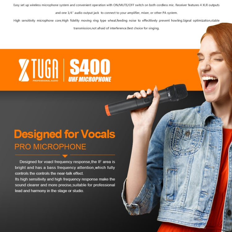 XTUGA S400 Professional 4-Channel UHF Wireless Microphone System with 4 Handheld Microphone(AU Plug) - Microphone by XTUGA | Online Shopping South Africa | PMC TechLife