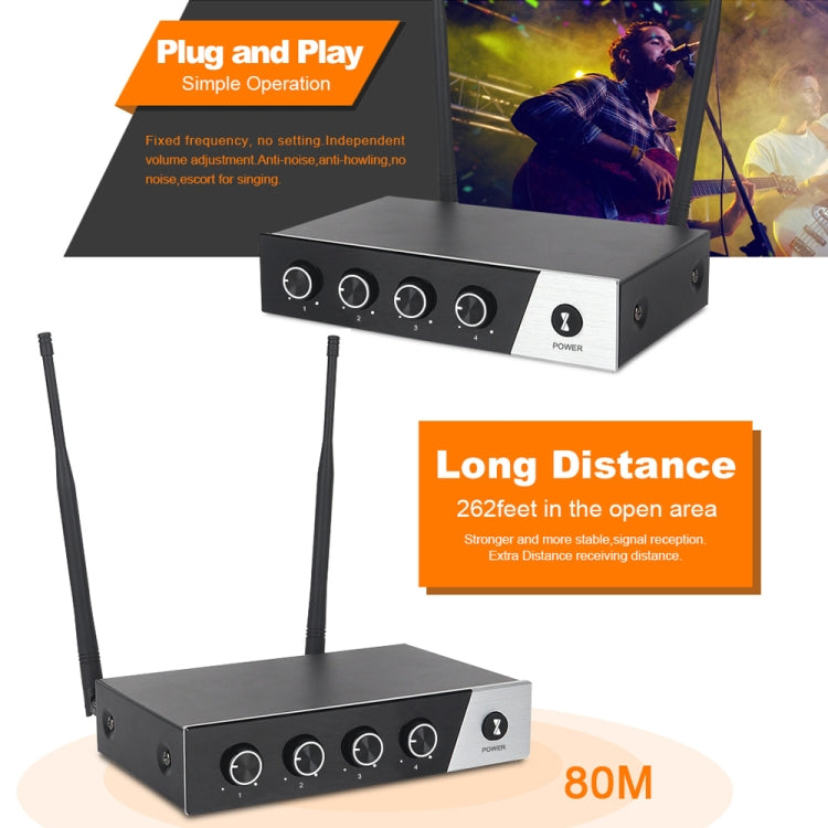 XTUGA S400 Professional 4-Channel UHF Wireless Microphone System with 4 Handheld Microphone(AU Plug) - Microphone by XTUGA | Online Shopping South Africa | PMC TechLife