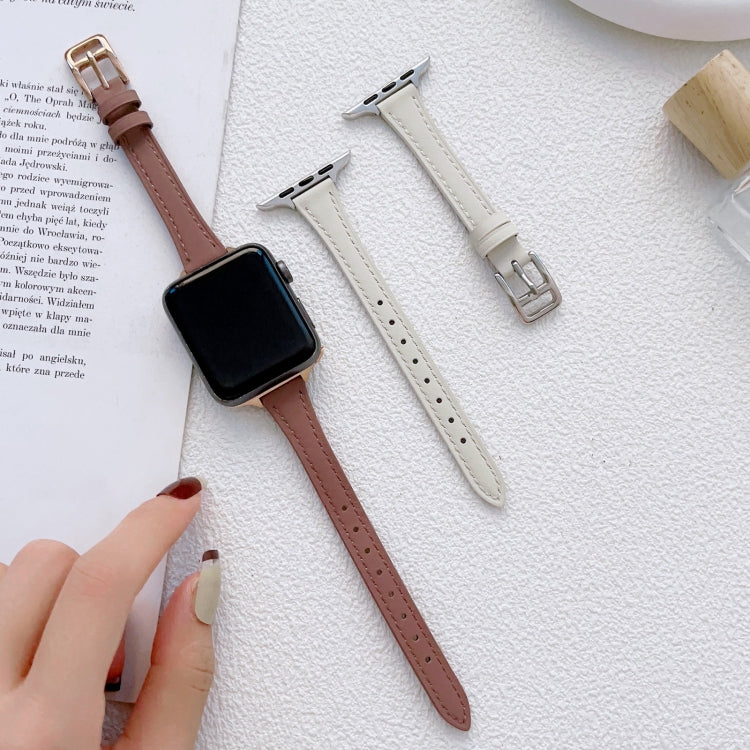 For Apple Watch 9 41mm T-shaped Slim Genuine Leather Watch Band(Black) - Watch Bands by PMC TechLife | Online Shopping South Africa | PMC TechLife