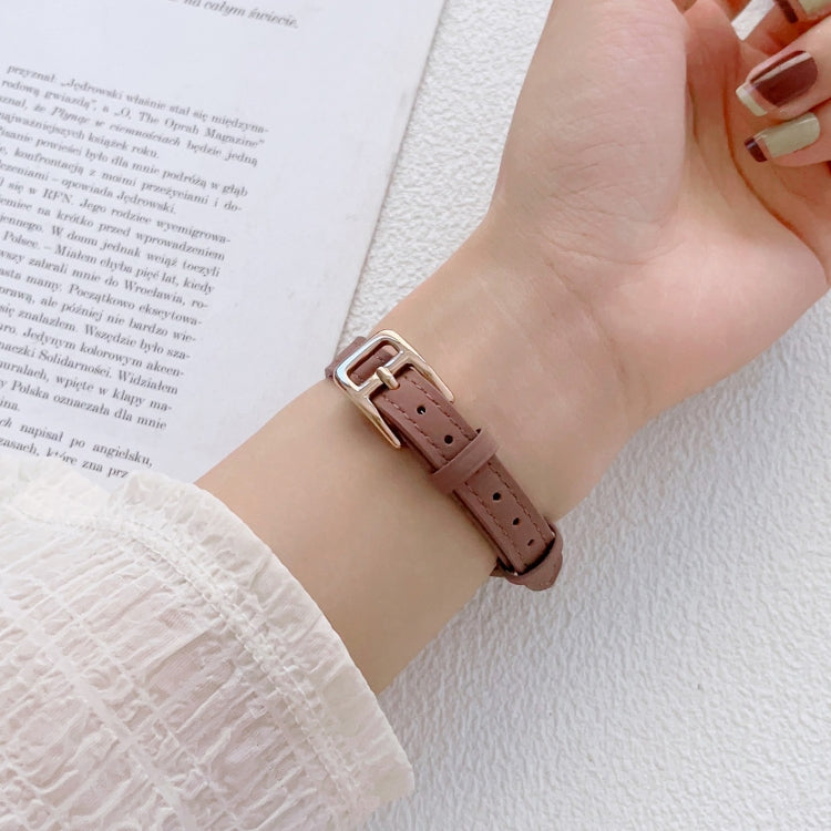 For Apple Watch 9 45mm T-shaped Slim Genuine Leather Watch Band(White) - Watch Bands by PMC TechLife | Online Shopping South Africa | PMC TechLife
