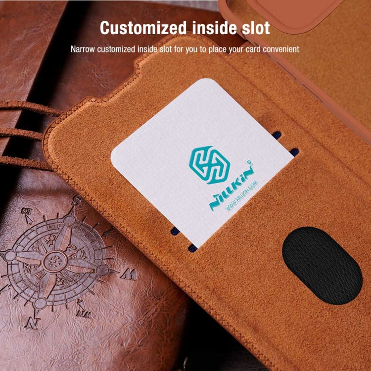 For iPhone 15 Plus NILLKIN QIN Series Pro Sliding Camera Cover Design Leather Phone Case(Brown) - iPhone 15 Plus Cases by NILLKIN | Online Shopping South Africa | PMC TechLife