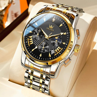 OLEVS 2892 Men Multifunctional Business Waterproof Quartz Watch(Black + Gold) - Metal Strap Watches by OLEVS | Online Shopping South Africa | PMC Jewellery | Buy Now Pay Later Mobicred