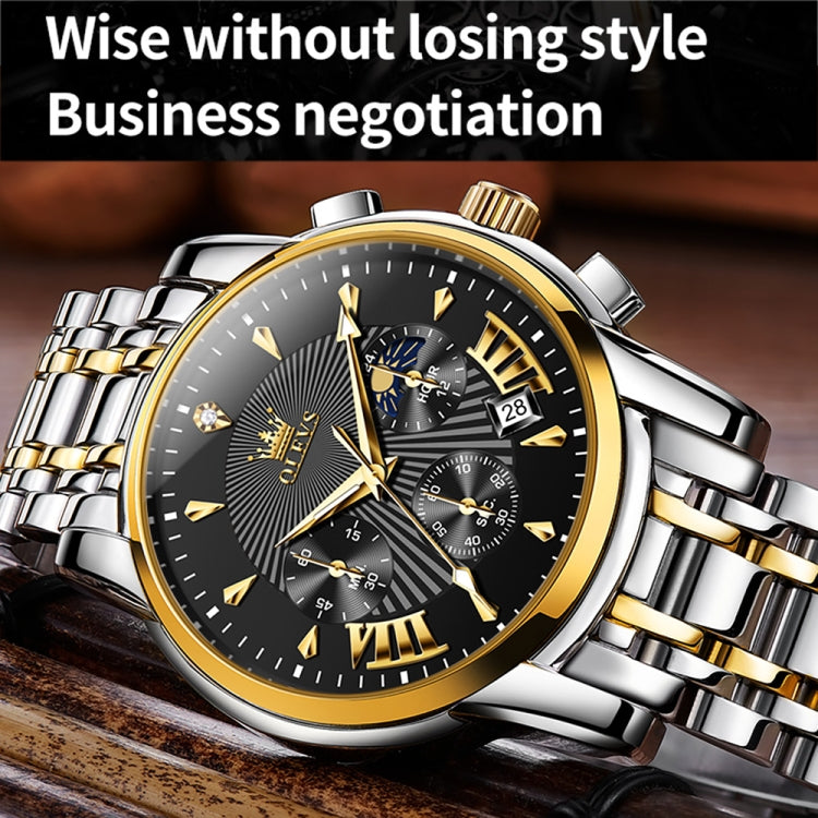 OLEVS 2892 Men Multifunctional Business Waterproof Quartz Watch(Black + Gold) - Metal Strap Watches by OLEVS | Online Shopping South Africa | PMC Jewellery | Buy Now Pay Later Mobicred