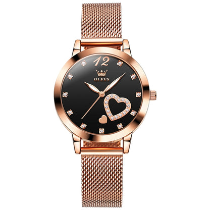 OLEVS 5189 Women Heart Shape Waterproof Quartz Watch(Black) - Metal Strap Watches by OLEVS | Online Shopping South Africa | PMC Jewellery | Buy Now Pay Later Mobicred