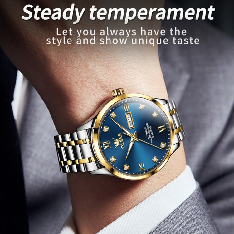 OLEVS 9946 Men Diamond Roman Scale Waterproof Quartz Watch(Blue + Gold) - Metal Strap Watches by OLEVS | Online Shopping South Africa | PMC Jewellery