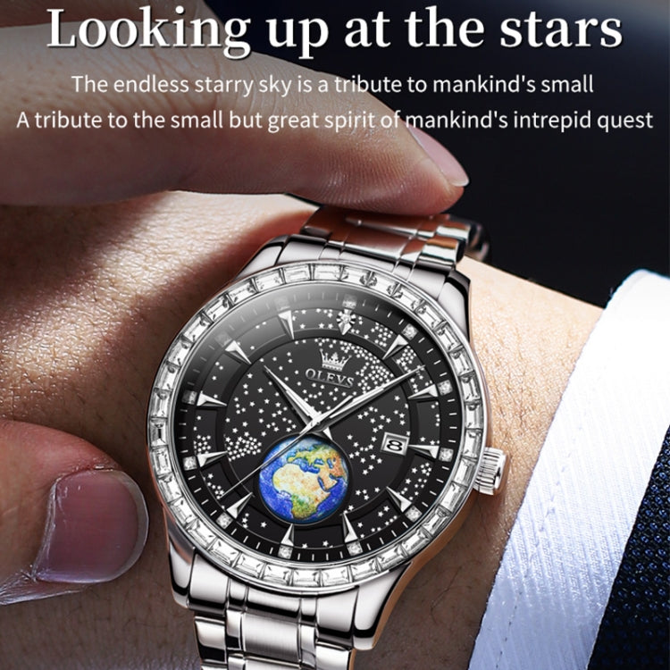 OLEVS 9967 Men Starry Sky Face Diamond Bezel Quartz Watch(Black Steel Strap) - Leather Strap Watches by OLEVS | Online Shopping South Africa | PMC Jewellery