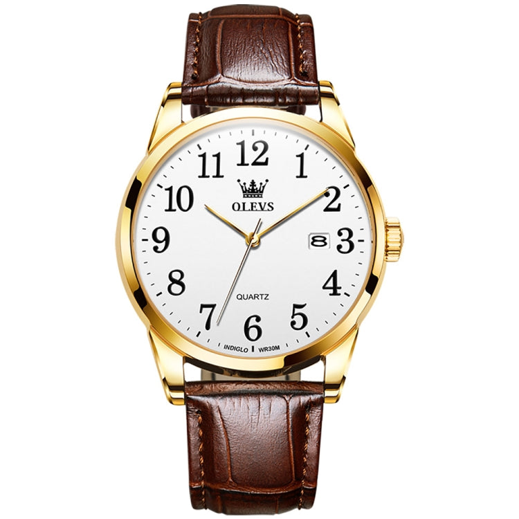 OLEVS 5566 Men Simple Single Calendar Waterproof Quartz Watch(White) - Leather Strap Watches by OLEVS | Online Shopping South Africa | PMC Jewellery