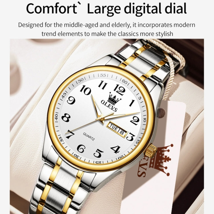 OLEVS 5567 Men Steel Strap Waterproof Quartz Watch(White + Gold) - Metal Strap Watches by OLEVS | Online Shopping South Africa | PMC Jewellery | Buy Now Pay Later Mobicred