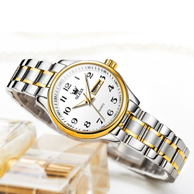 OLEVS 5567 Women Steel Strap Waterproof Quartz Watch(White + Gold) - Metal Strap Watches by OLEVS | Online Shopping South Africa | PMC Jewellery