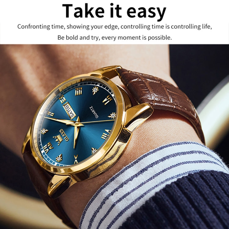 OLEVS 6896 Men Multifunctional Luminous Waterproof Quartz Watch(Blue) - Leather Strap Watches by OLEVS | Online Shopping South Africa | PMC Jewellery