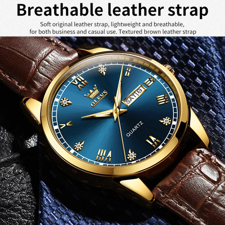 OLEVS 6896 Men Multifunctional Luminous Waterproof Quartz Watch(Blue) - Leather Strap Watches by OLEVS | Online Shopping South Africa | PMC Jewellery