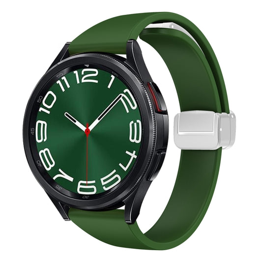 For Samsung Galaxy Watch 6 / 6 Classic Magnetic Silver Buckle Slim Silicone Watch Band(Army Green) - Watch Bands by PMC Jewellery | Online Shopping South Africa | PMC Jewellery