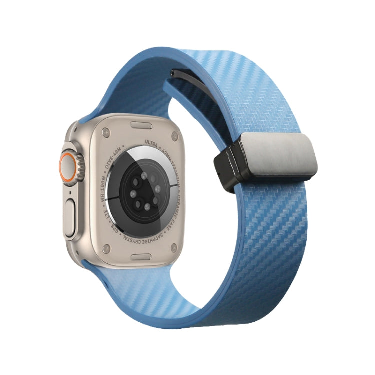 For Apple Watch 38mm Carbon Fiber Pattern Magnetic Buckle Silicone Watch Band(Blue) - Watch Bands by PMC TechLife | Online Shopping South Africa | PMC TechLife
