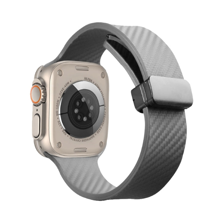 For Apple Watch 9 41mm Carbon Fiber Pattern Magnetic Buckle Silicone Watch Band(Grey) - Watch Bands by PMC TechLife | Online Shopping South Africa | PMC TechLife