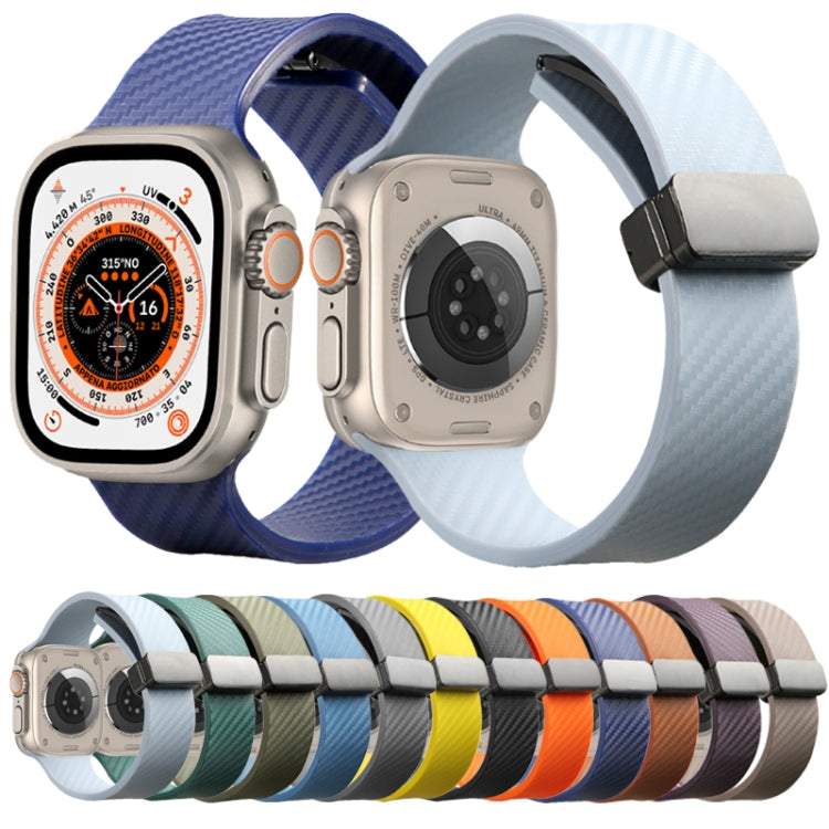 For Apple Watch 9 41mm Carbon Fiber Pattern Magnetic Buckle Silicone Watch Band(Grey) - Watch Bands by PMC TechLife | Online Shopping South Africa | PMC TechLife