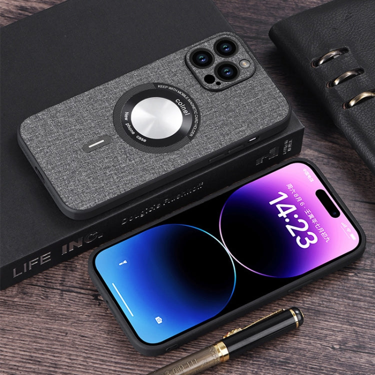 For iPhone 15 Plus Cloth Texture MagSafe Magnetic PU Phone Case(Grey) - iPhone 15 Plus Cases by PMC TechLife | Online Shopping South Africa | PMC TechLife | Buy Now Pay Later Mobicred