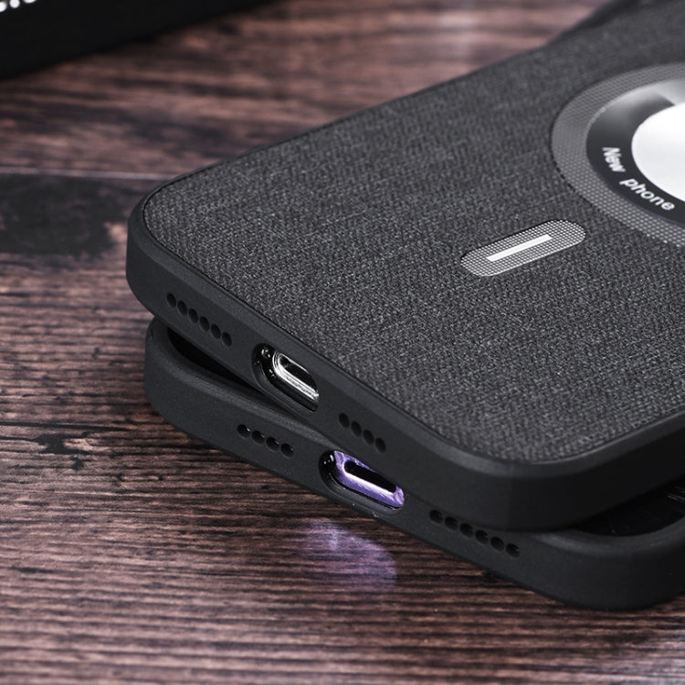 For iPhone 15 Plus Cloth Texture MagSafe Magnetic PU Phone Case(Grey) - iPhone 15 Plus Cases by PMC TechLife | Online Shopping South Africa | PMC TechLife | Buy Now Pay Later Mobicred