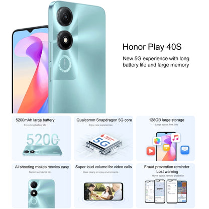 Honor Play 40S 5G, 4GB+128GB, 6.56 inch MagicOS 7.1 Snapdragon 480 Plus Octa Core up to 2.2GHz, Network: 5G, Not Support Google Play(Ink Jade Green) - Honor by Huawei | Online Shopping South Africa | PMC Jewellery | Buy Now Pay Later Mobicred