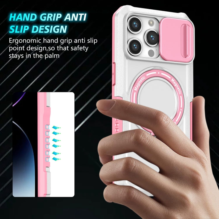 For iPhone 14 Pro Max Sliding Camshield MagSafe Holder TPU Hybrid PC Phone Case(Pink White) - free shipping - PMC TechLife - Order now!