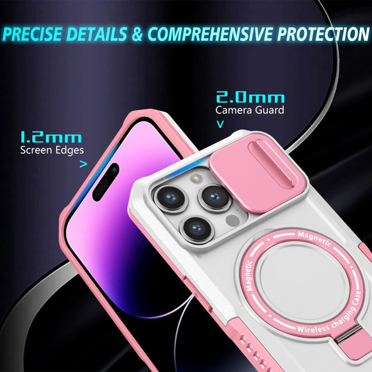 For iPhone 14 Pro Max Sliding Camshield MagSafe Holder TPU Hybrid PC Phone Case(Pink White) - free shipping - PMC TechLife - Order now!