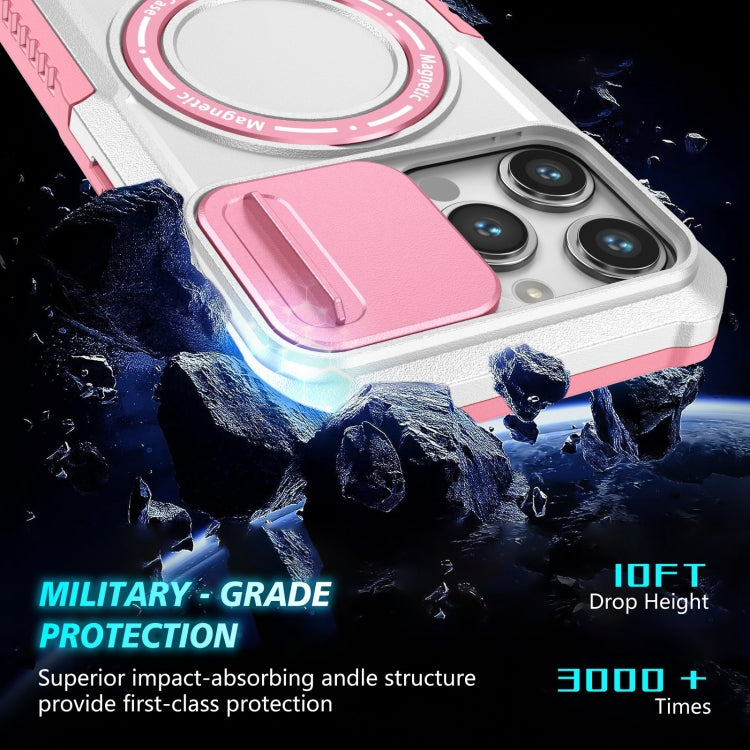 For iPhone 14 Pro Max Sliding Camshield MagSafe Holder TPU Hybrid PC Phone Case(Pink White) - free shipping - PMC TechLife - Order now!