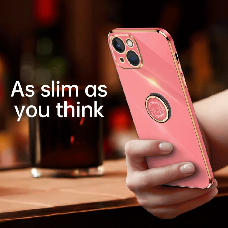 For iPhone 15 Plus XINLI Straight Edge 6D Electroplate TPU Phone Case with Ring Holder(Black) - iPhone 15 Plus Cases by XINLI | Online Shopping South Africa | PMC TechLife | Buy Now Pay Later Mobicred